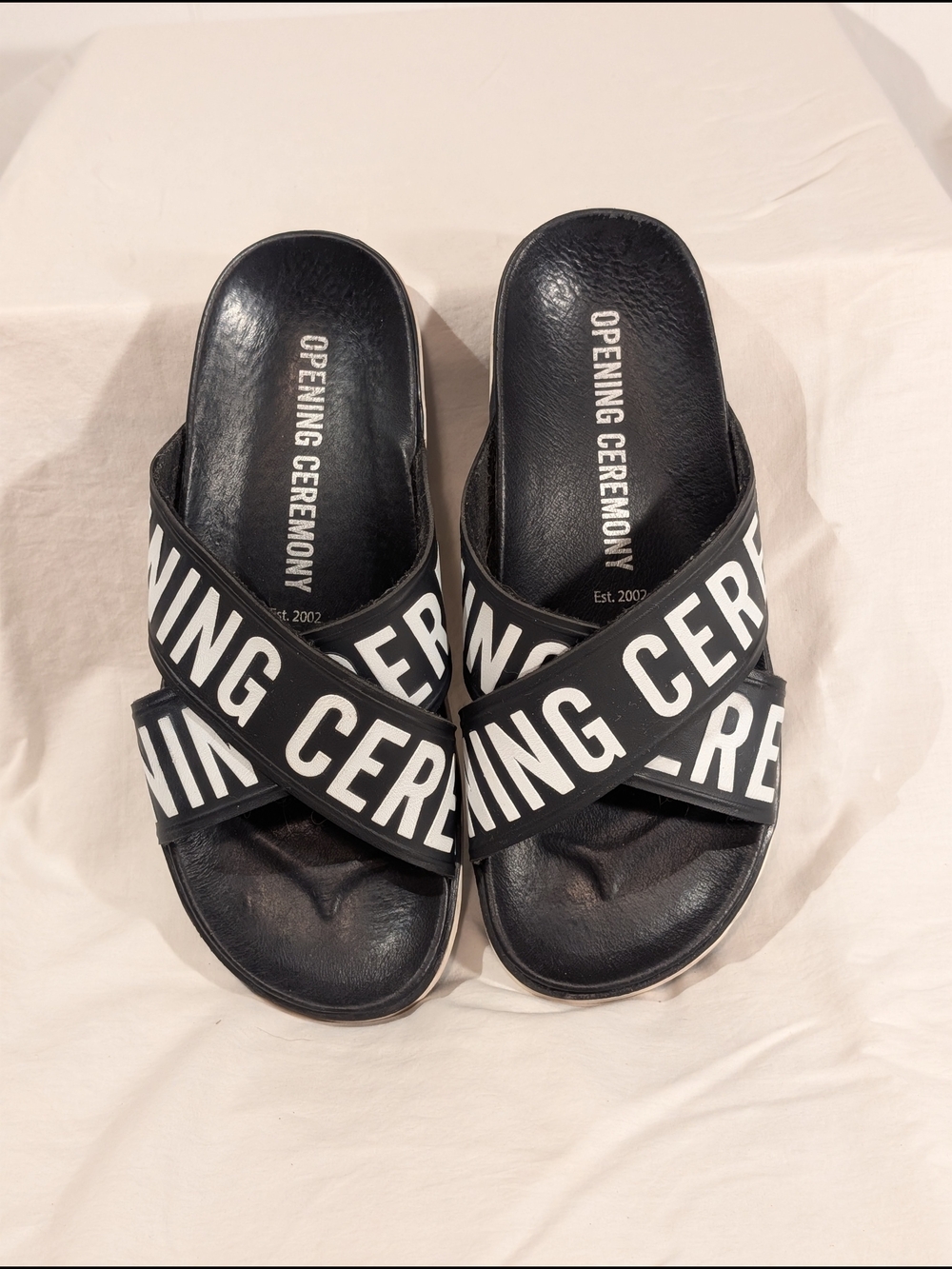 Opening Ceremony Black Logo Crisscross Slide Sandals